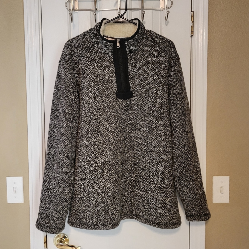 Orvis Gray Faux Sherpa Lined Sweater 1/4 Zip